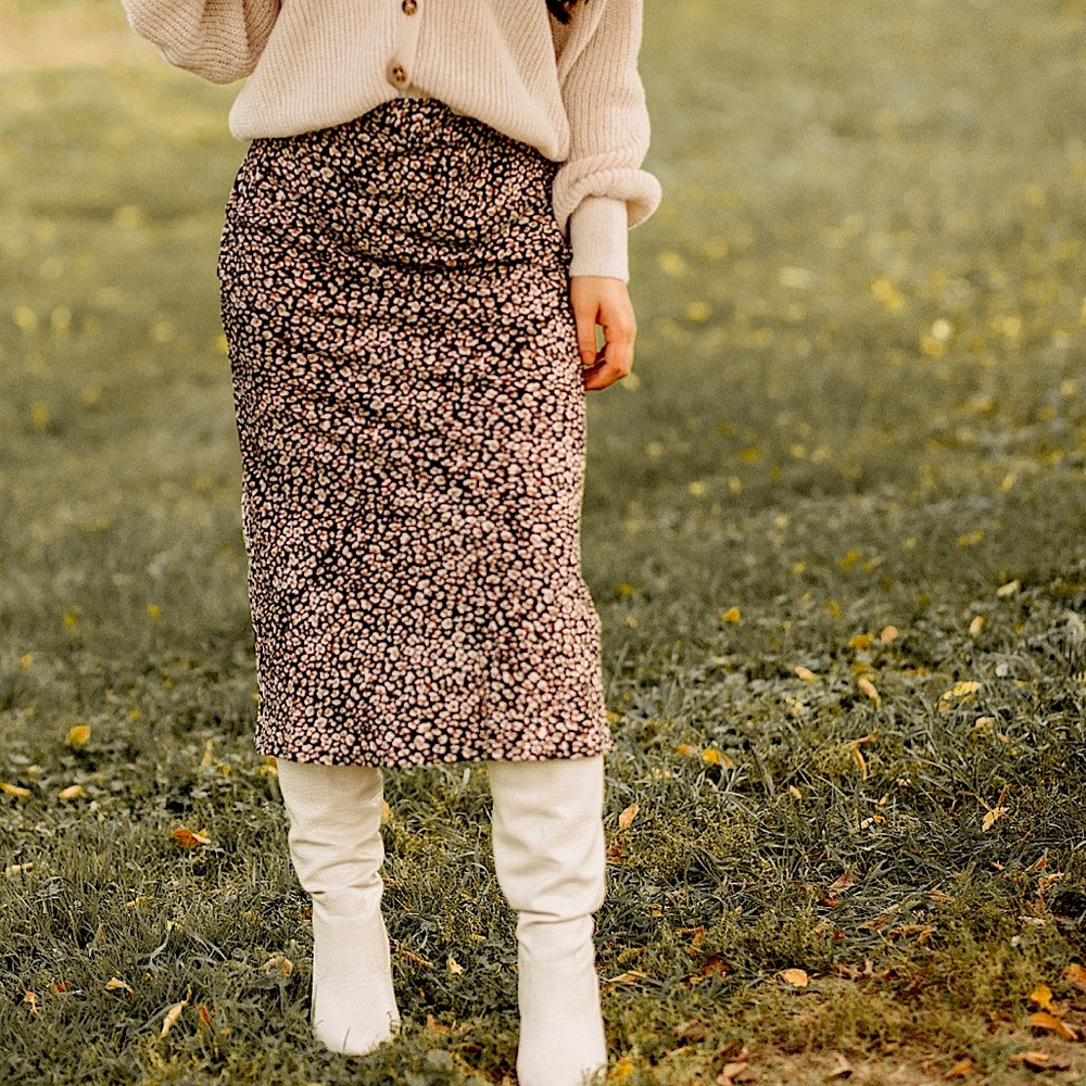 Neutral Colored Leopard Print Satin Skirt